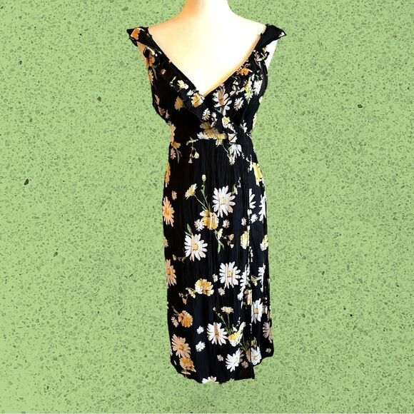 Patrons of Peace black midi wrap sundress daisy floral ruffles - Picture 1 of 15